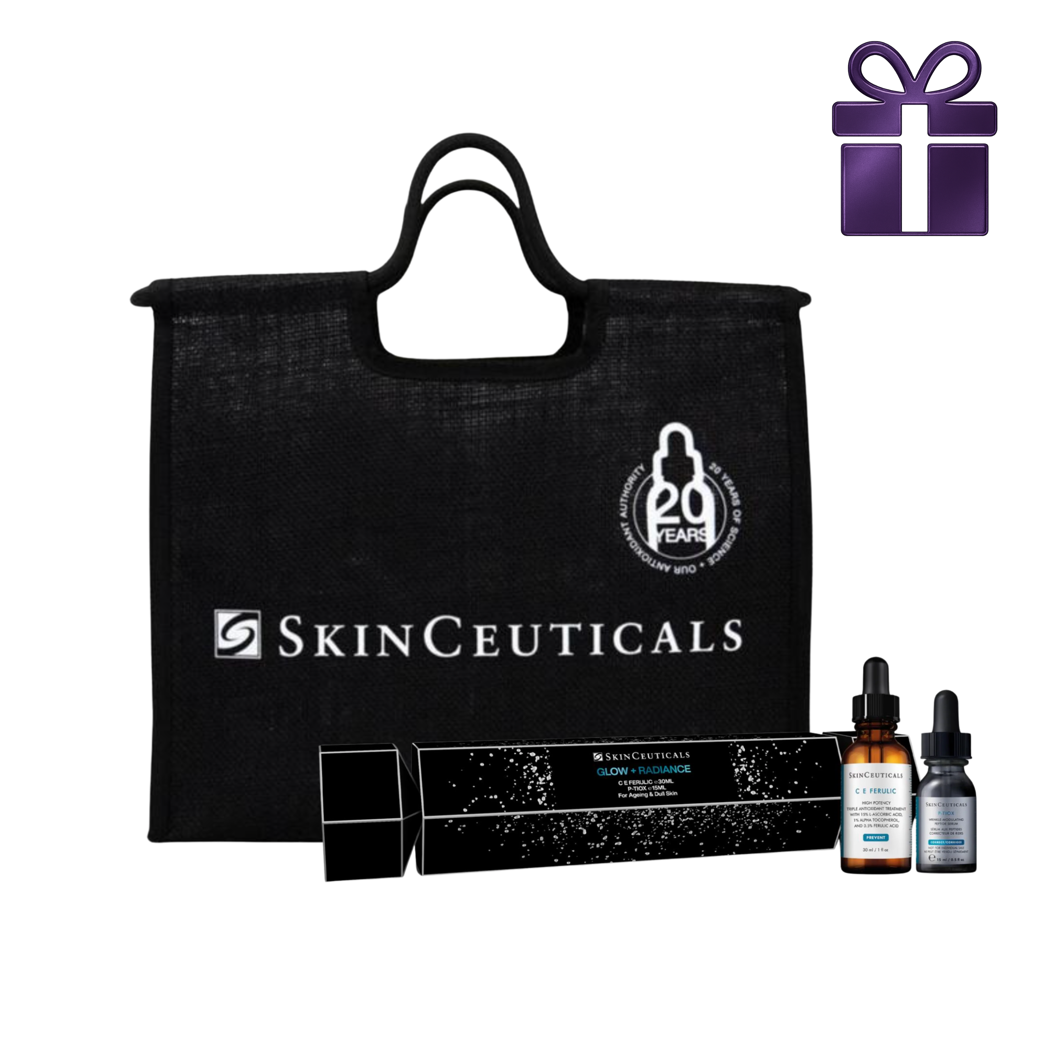 SkinCeuticals Christmas Cracker Bundle CE Ferulic 30ml + P‑TIOX 15ml Serum + Large Limited Edition Tote Bag