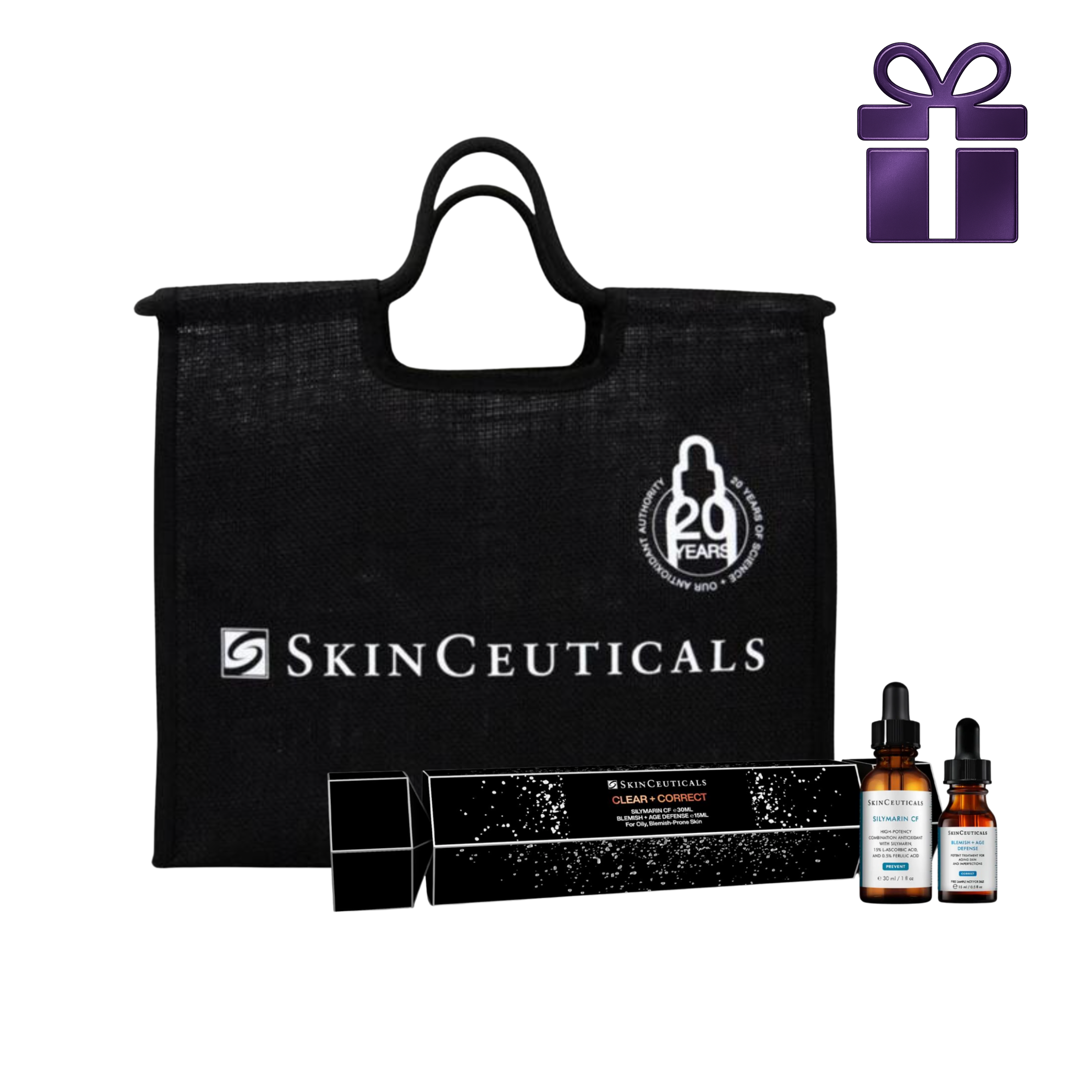 SkinCeuticals Christmas Cracker Bundle Silymarin CF 30ml + Blemish + Age Defense 15ml + Large Limited Edition Tote Bag