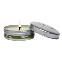 Voya candle in a tin with lid on a white background