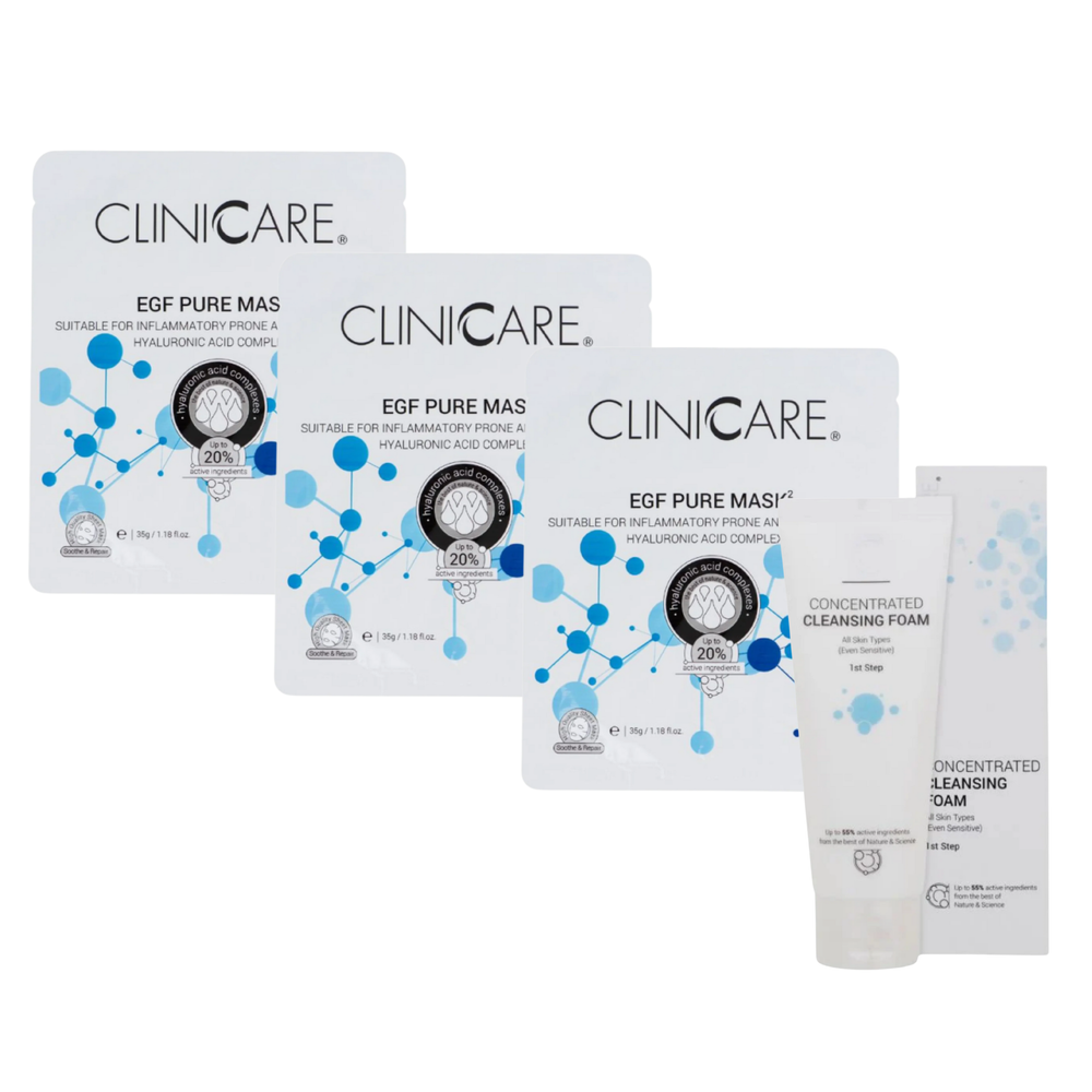 3 ClinicCare pure masks + foam cleanser