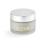 Voya jar with silver lid on a white background