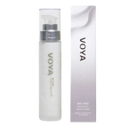 Voya Me Time Soothing Moisturiser in a glass bottle with pump dispenser and clear plastic lid standring next to its branded box packaging 