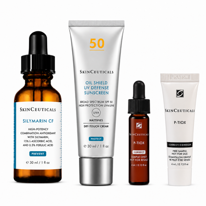 SkinCeuticals Silymarin CF 30ml + Oil Shield UV Defense SPF 50 Bundle with P-TIOX Serum + Cream Mini Duo