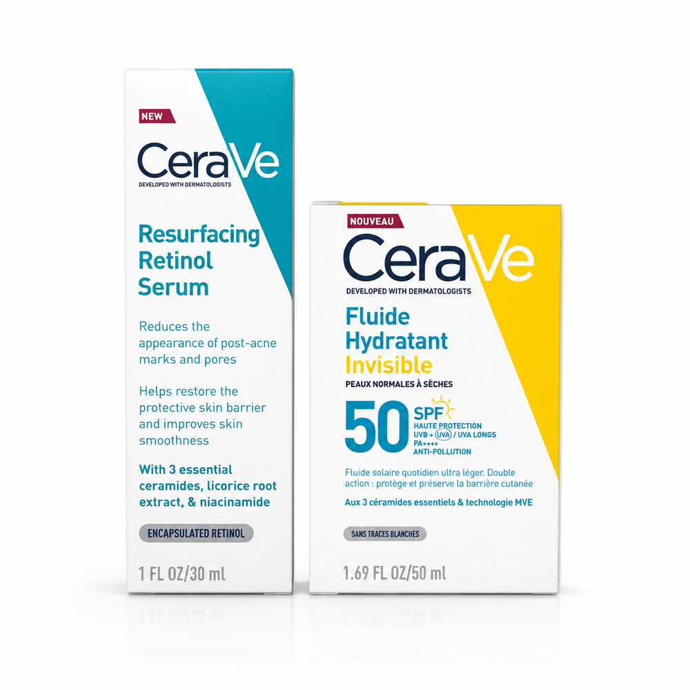 CeraVe Resurfacing Retinol Serum 30ml + CeraVe Invisible Hydrating Fluid Sunscreen SPF 50 50ml Bundle