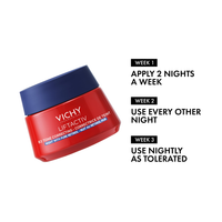 Vichy Liftactiv BB Tone Correcting Night Cream jar with usage instructions on a white background