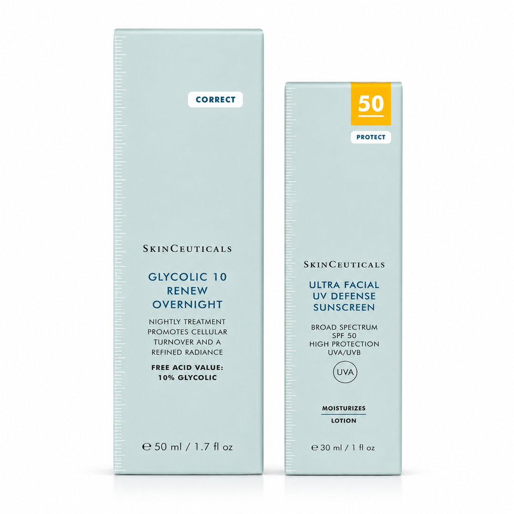 SkinCeuticals Glycolic 10 Renew Overnight 50ml + Ultra Facial Defense SPF 50+ 30ml Bundle