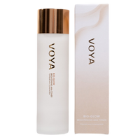 Voya Bio-Glow skincare bottle and packaging on a white background