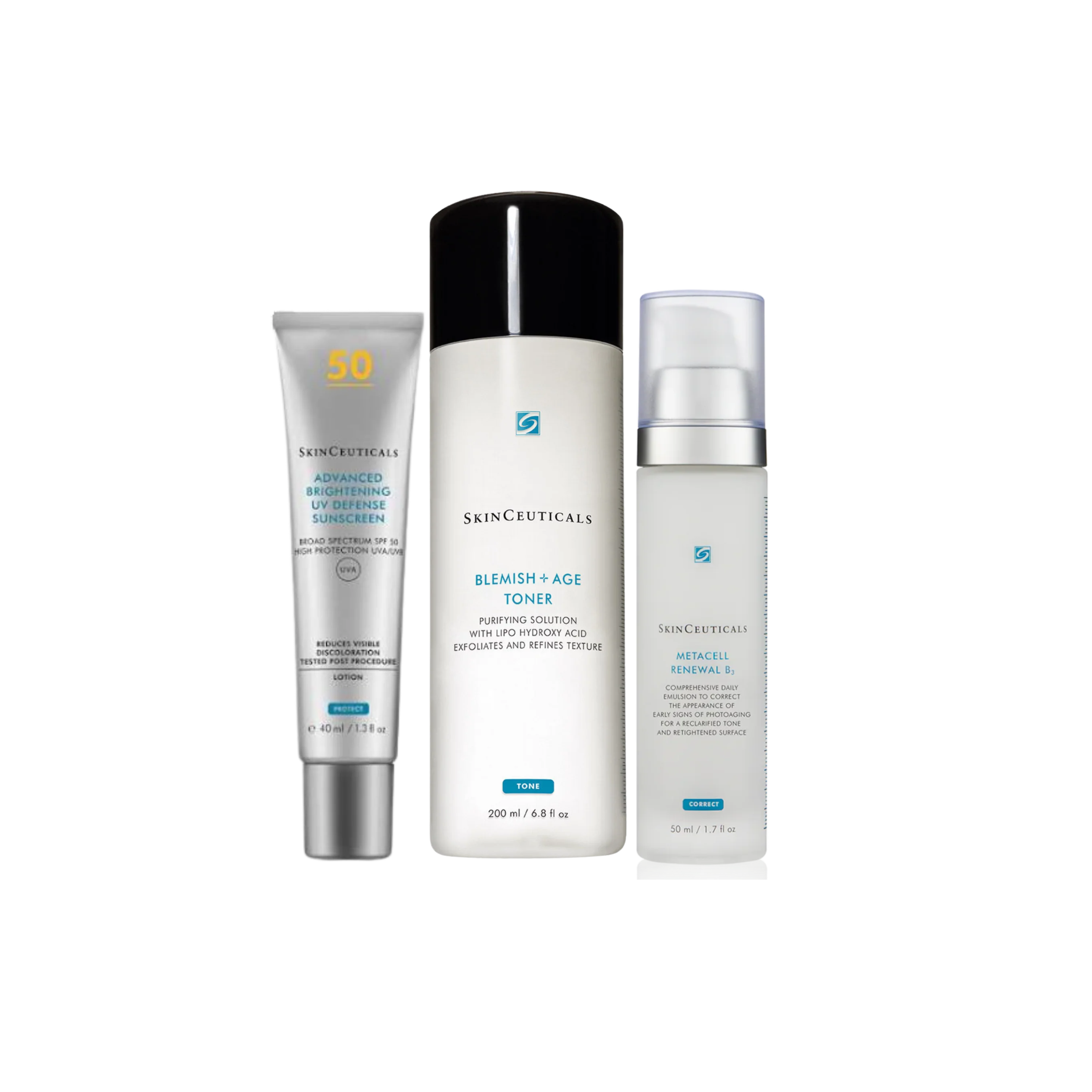 Skinceuticals Metacell Renewal B3 50ml + Brightening UV Defense SPF 30 30ml + Blemish + Age Toner 200ml Bundle