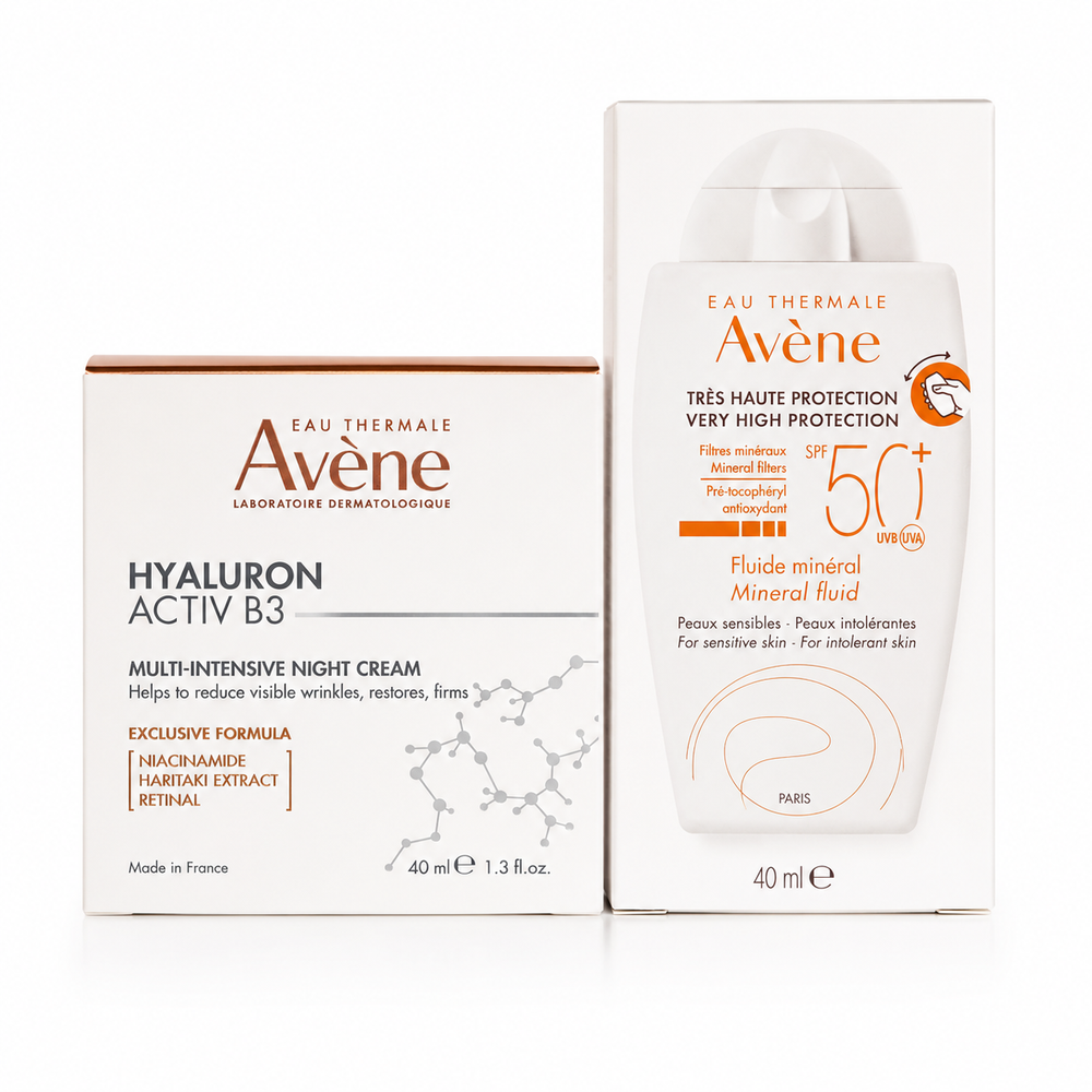 Avène Hyaluron Activ B3 Multi-Intensive Night Cream 40ml + Avène Mineral Fluid SPF50+ 40ml Bundle