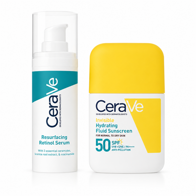 CeraVe Resurfacing Retinol Serum 30ml + CeraVe Invisible Hydrating Fluid Sunscreen SPF 50 50ml Bundle