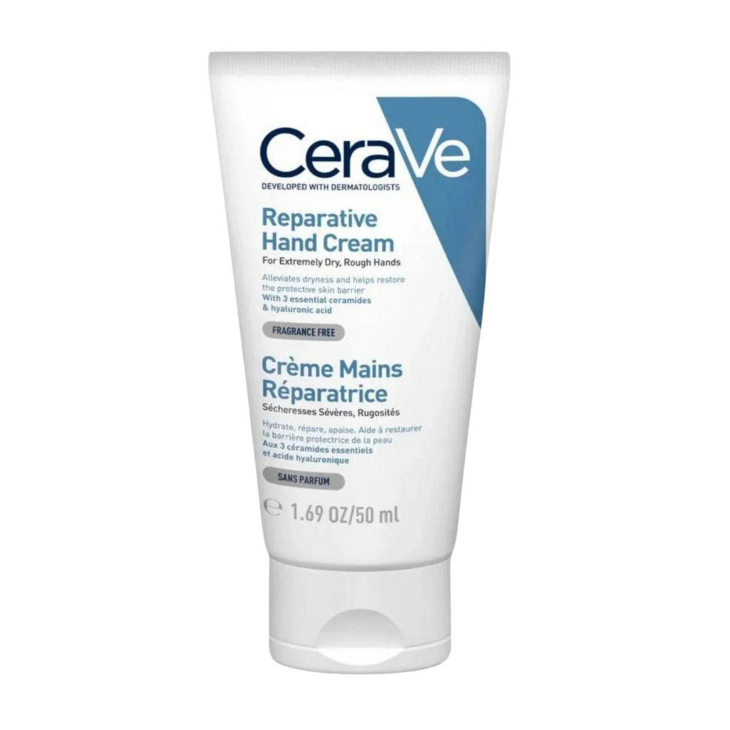 CeraVe reparative hand cream in white tube packaging