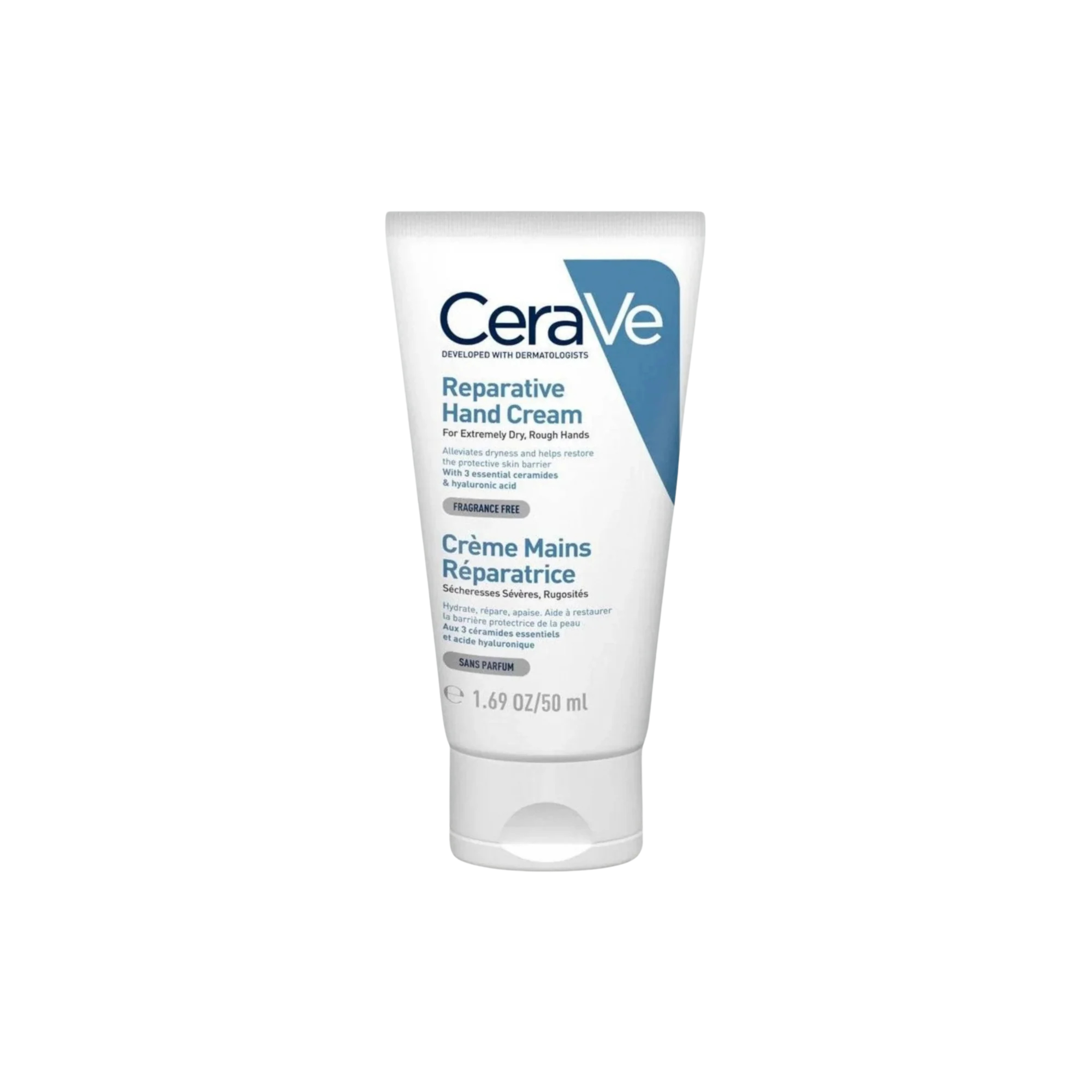 CeraVe reparative hand cream in white tube packaging
