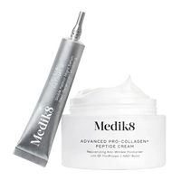 Medik8 Advanced Pro-Collagen + Peptide Cream and Crystal Retinal 6  including a tube and a jar on a white background