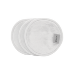 Three white VOYA Bamboo pads with the VOYA brand label