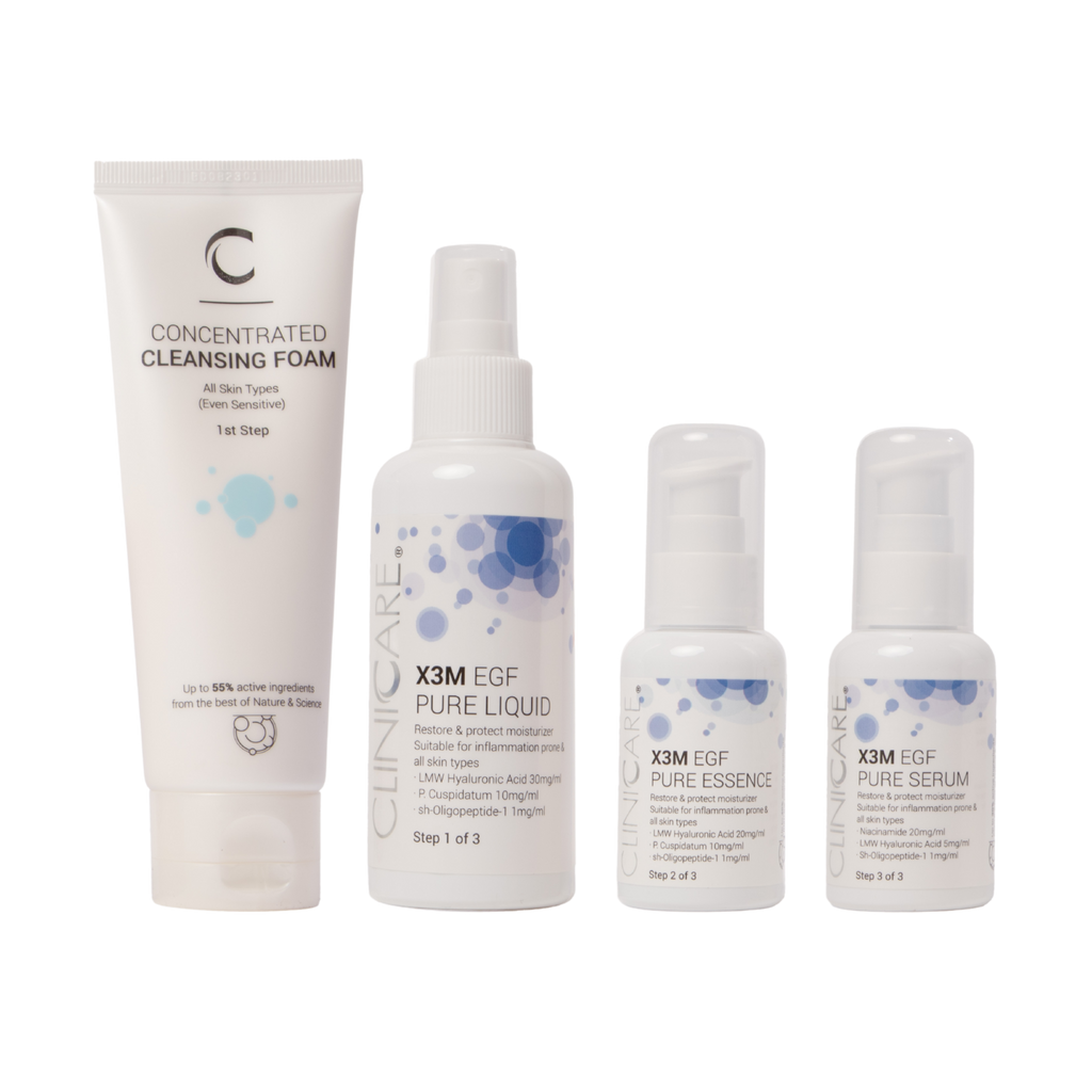pure bundle ClinicCare egf 3 step skincare range