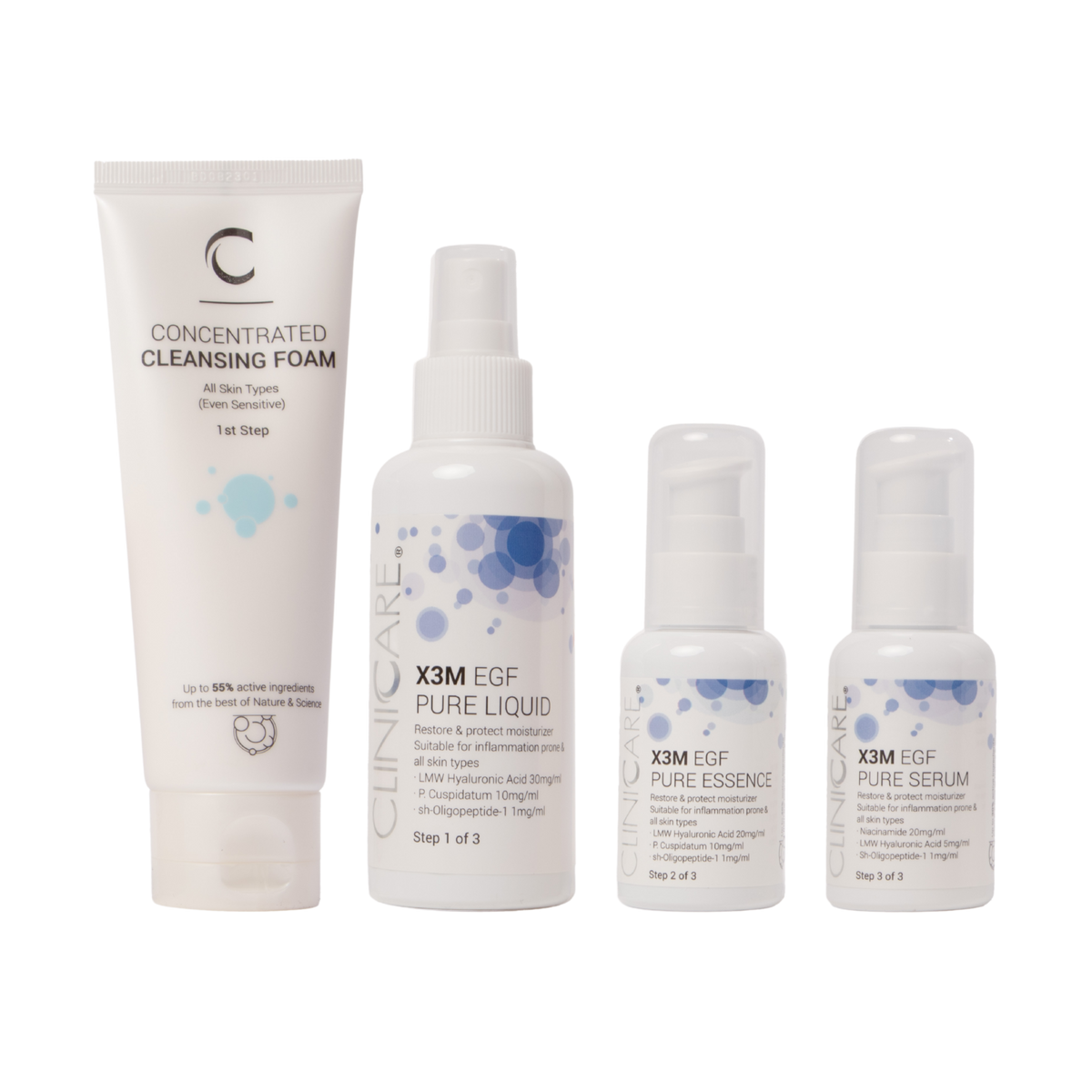 pure bundle ClinicCare egf 3 step skincare range