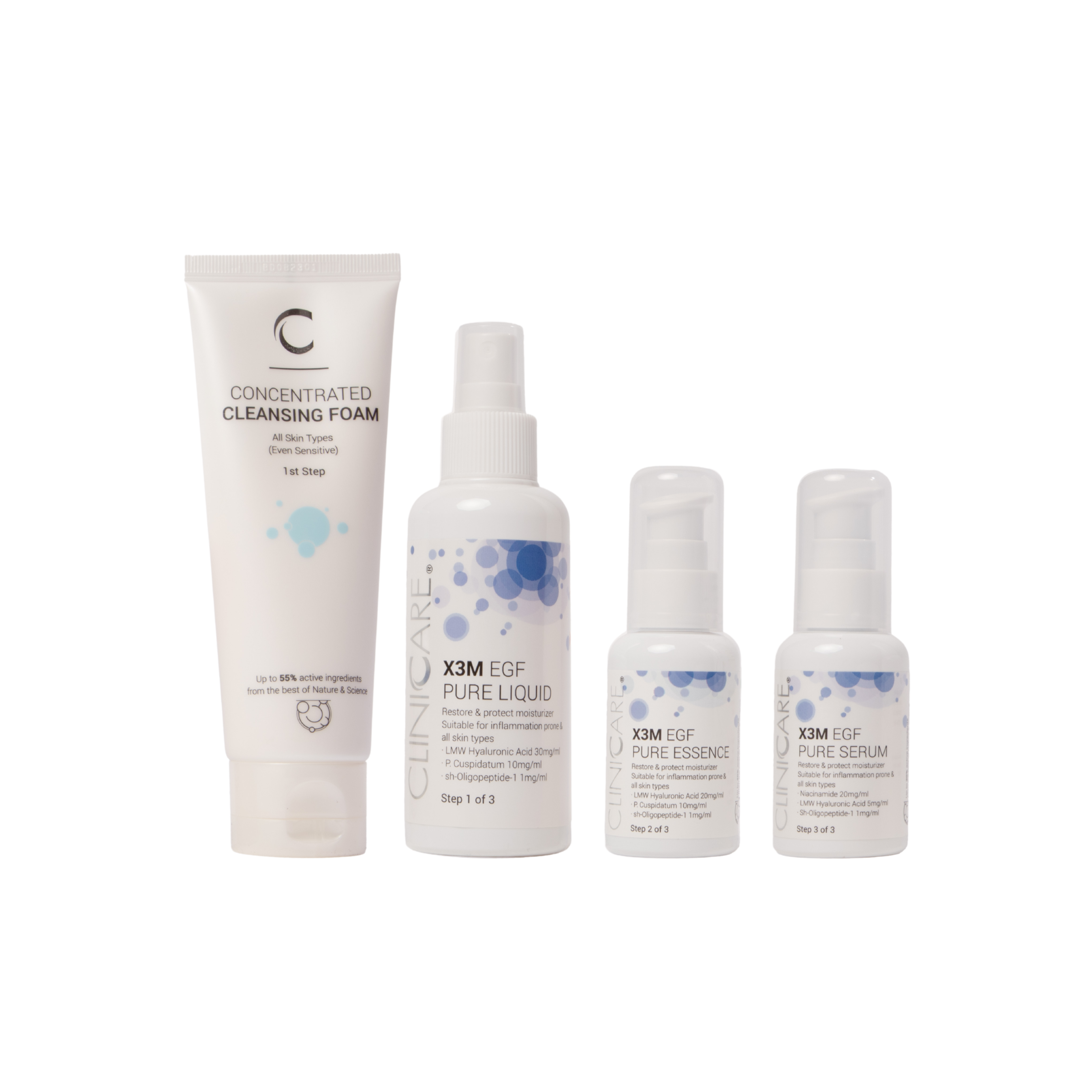 pure bundle cliniccare egf 3 step skincare range