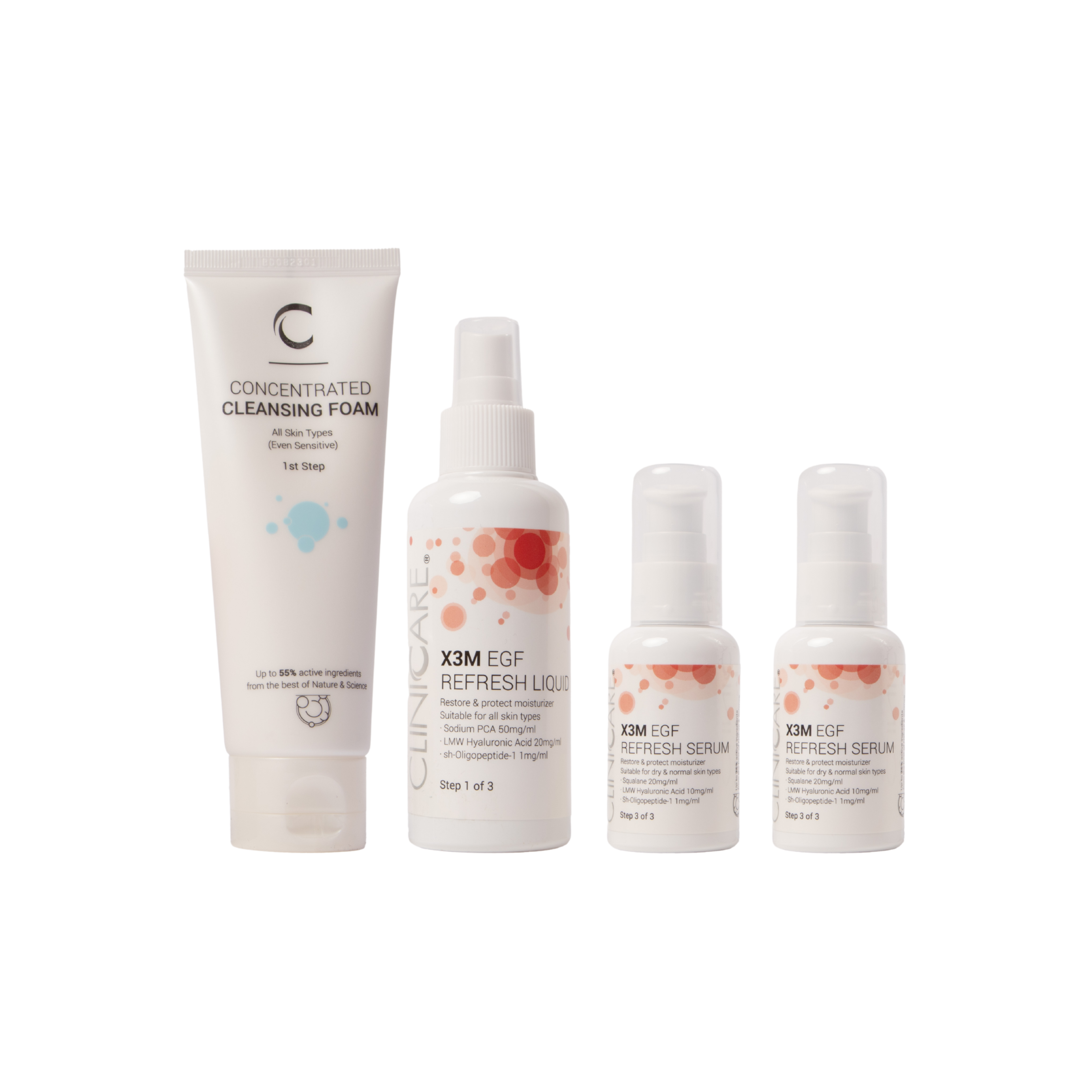 bundle cliniccare egf 3 step Refresh Range skincare routine free cleanser