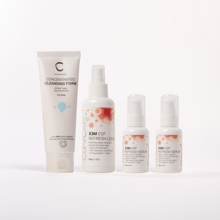bundle ClinicCare egf 3 step Refresh Range skincare routine free cleanser