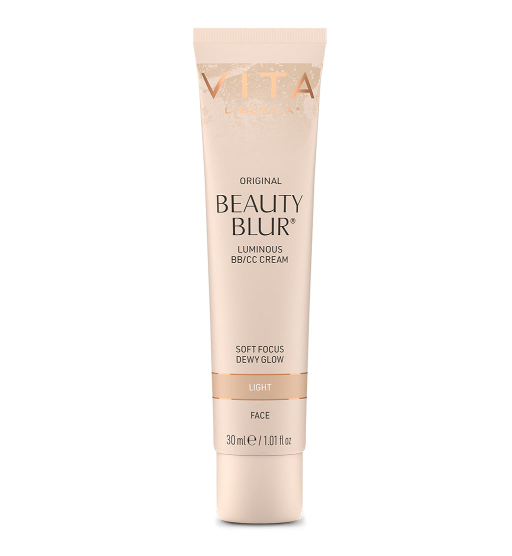 A tube of VITA Original Beauty Blur Luminous BB/CC Cream in Light shade with a pump dispenser, designed for flawless skin finish.