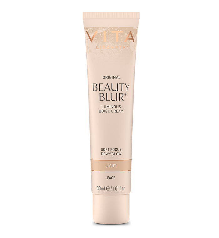 A tube of VITA Original Beauty Blur Luminous BB/CC Cream in Light shade with a pump dispenser, designed for flawless skin finish.