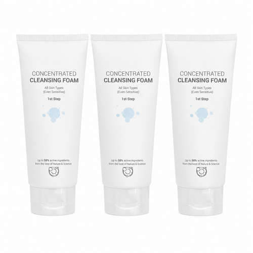 Three ClinicCare Concentrated Cleansing Foam tubes standing side by side on white background