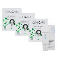 3 ClinicCare glow masks + concentrated cleansing foam