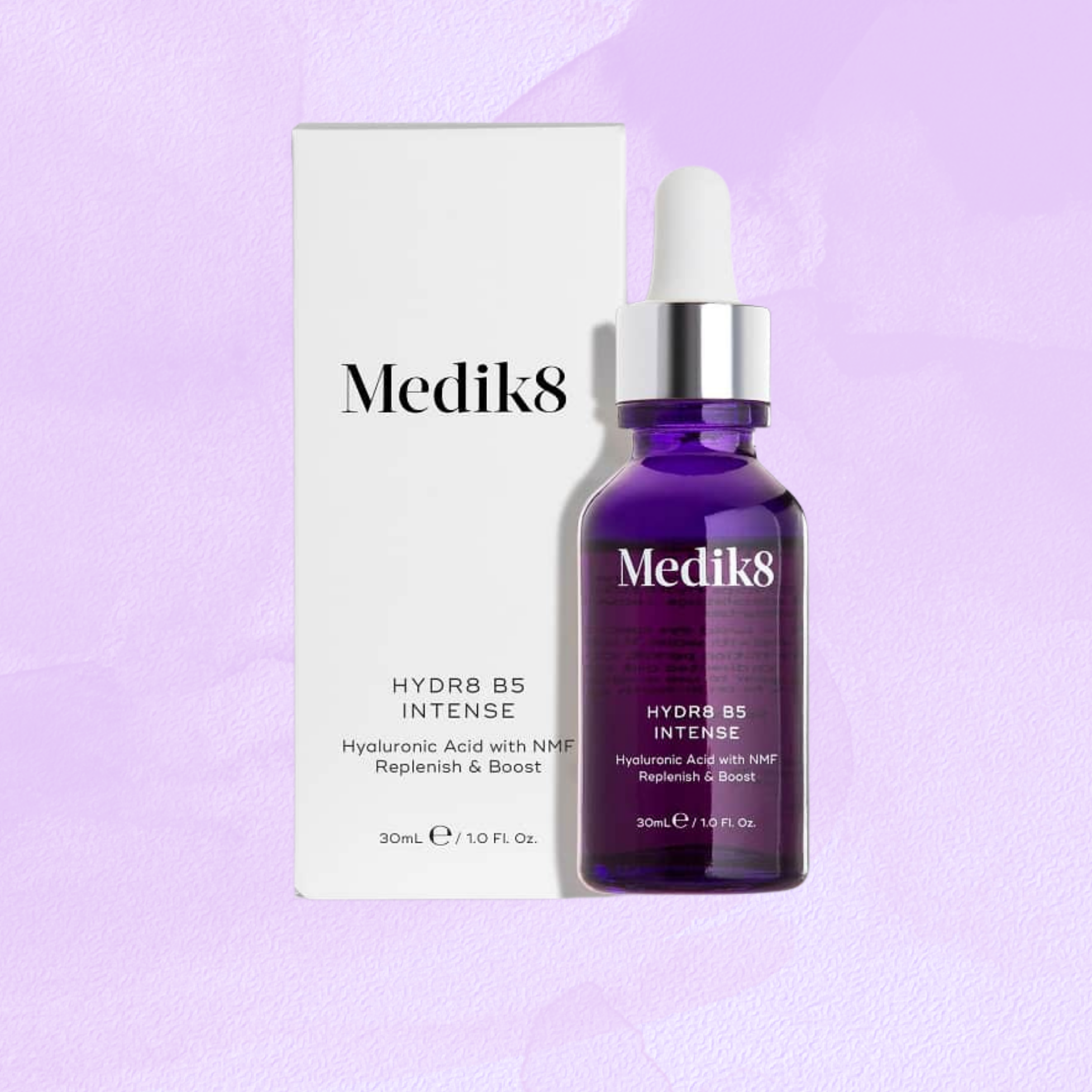 Medik8 Hydr8 B5 Intense bottle and packaging on a light purple background