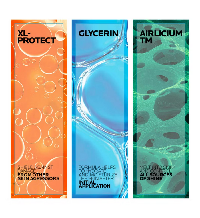 Three vertical product labels with different colors and text on a white background
