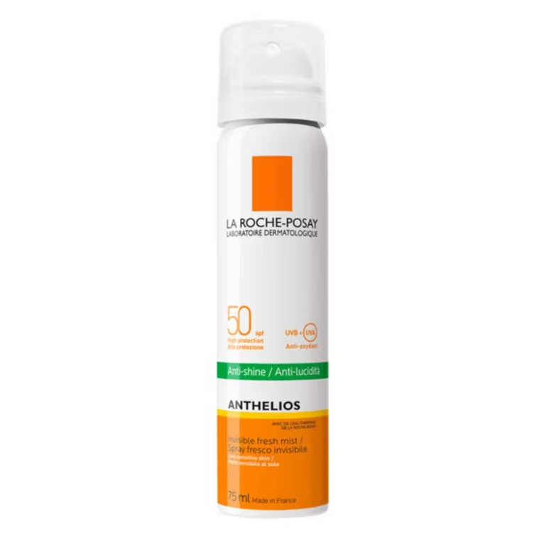 La Roche-Posay sunscreen spray bottle on a white background