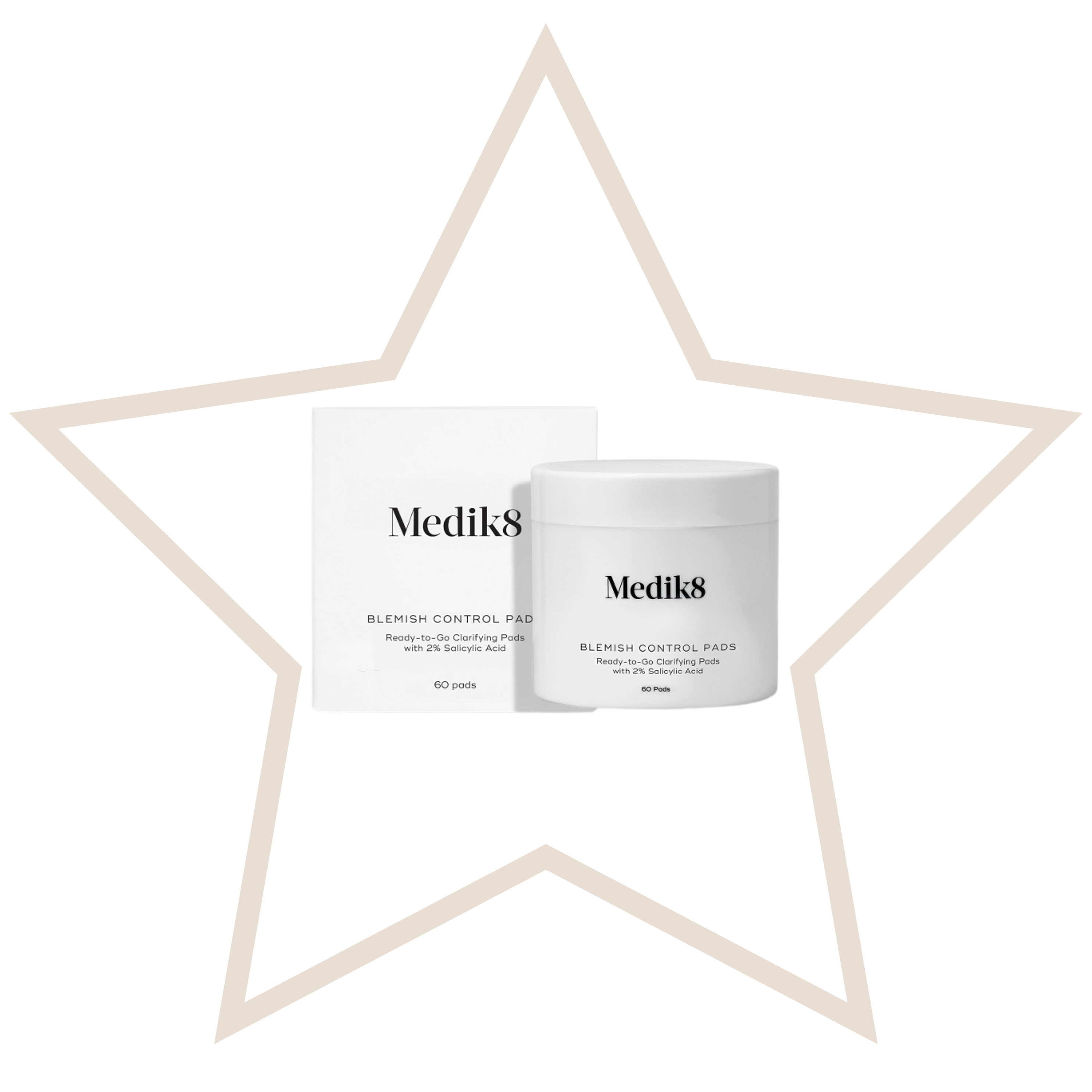 Medik8 blemish control pads packaging with a star-shaped frame 