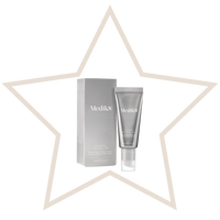 Medik8 skincare product and packaging on a white background with a star-shaped frame.