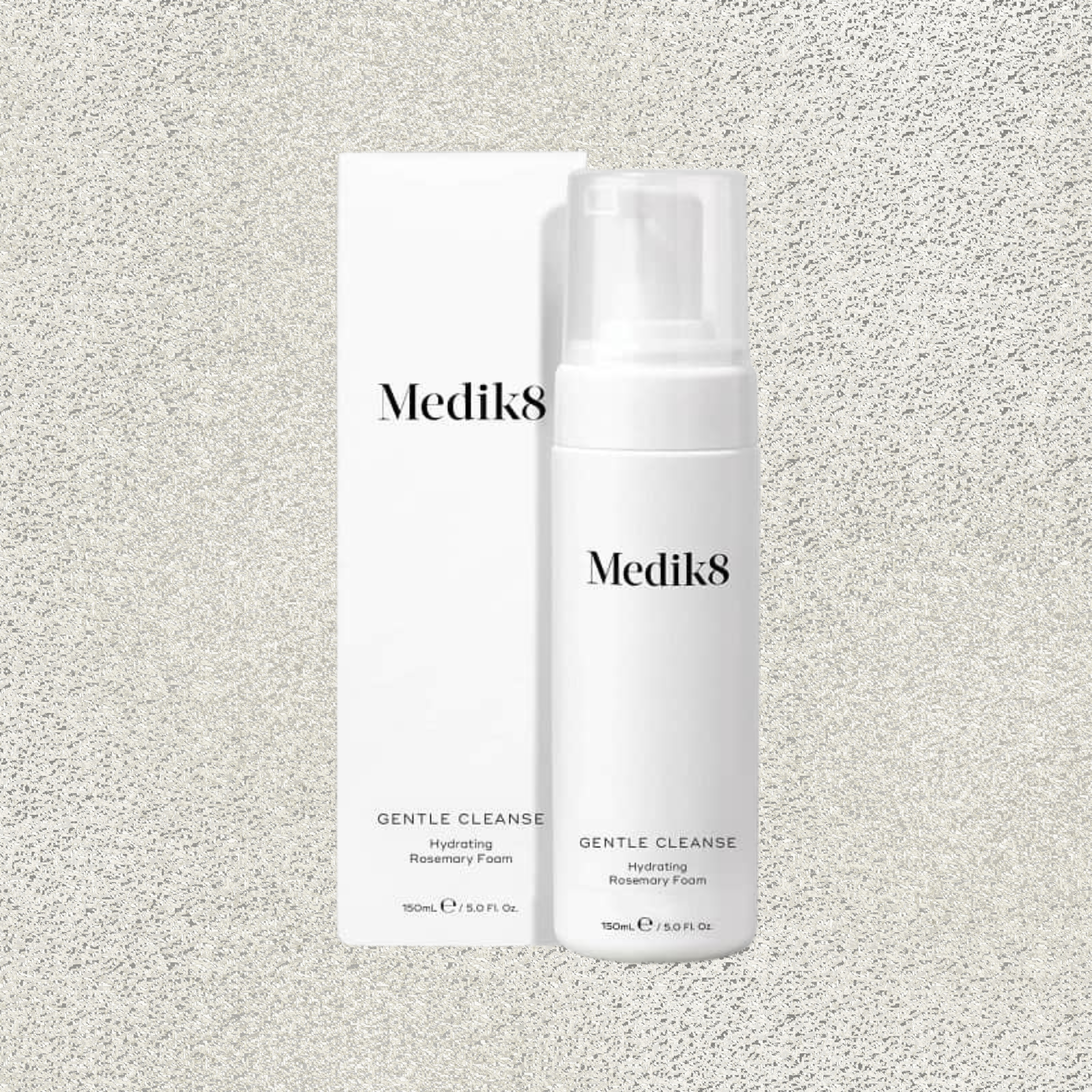 Medik8 gentle clease foaming cleanser, hydrating, ultra-gentle foaming formula, very mild, sensitive skin-friendly cleansing agents, remove daily impurities, leaves skin comfortable, pH balanced, suitable for sensitive skin, refreshed, soft, white plastic pump bottle, white box packaging