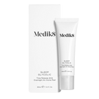 medik8 sleep glycolic, Smoothing, Brightening, Decongesting, smoother skin, AHA (alpha hydroxy acid) peel treatment that delivers fast results overnight, without the usual redness and irritation, white tube with lid, white box packaging