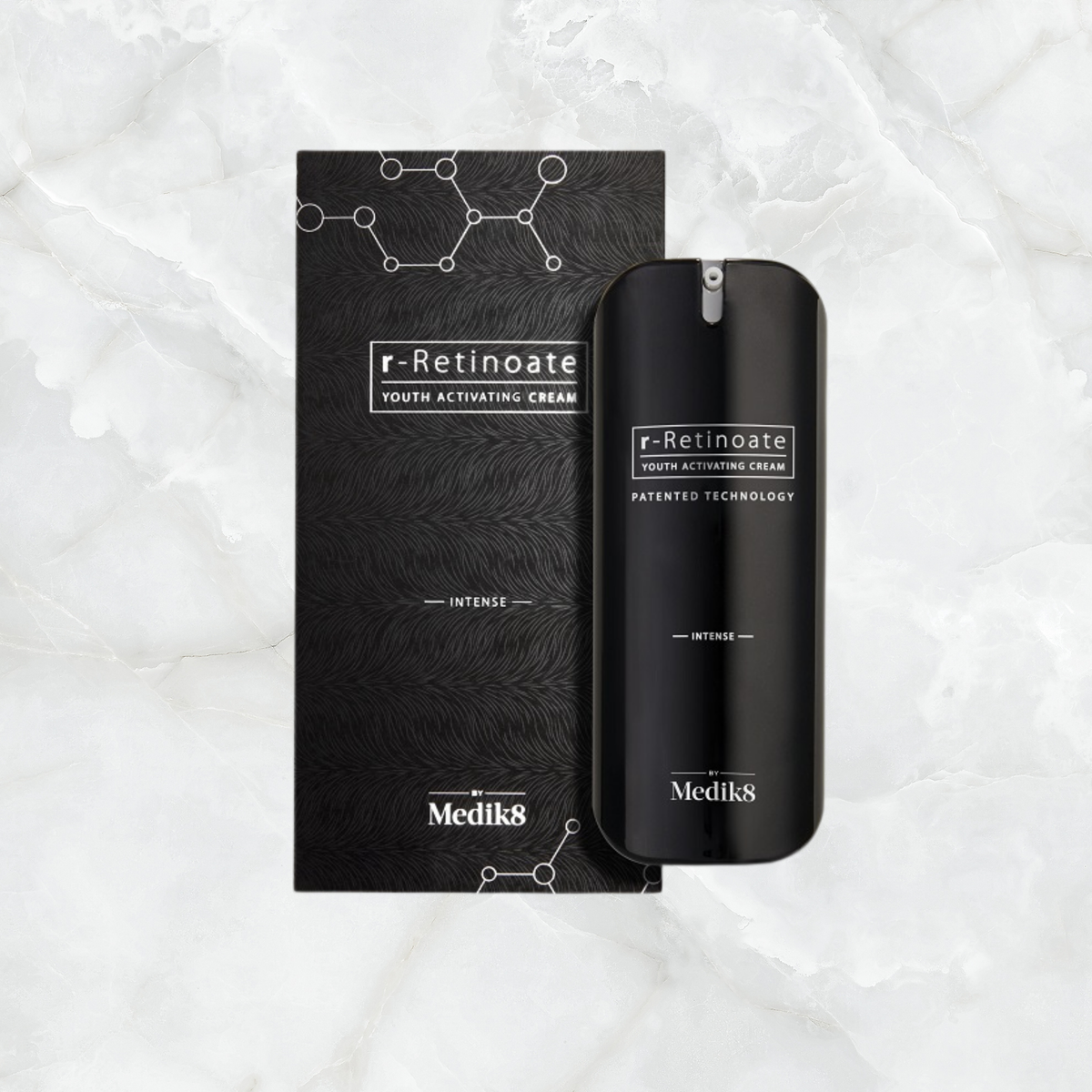 Medik8 r-Retinoate youth activating cream packaging on a textured white background