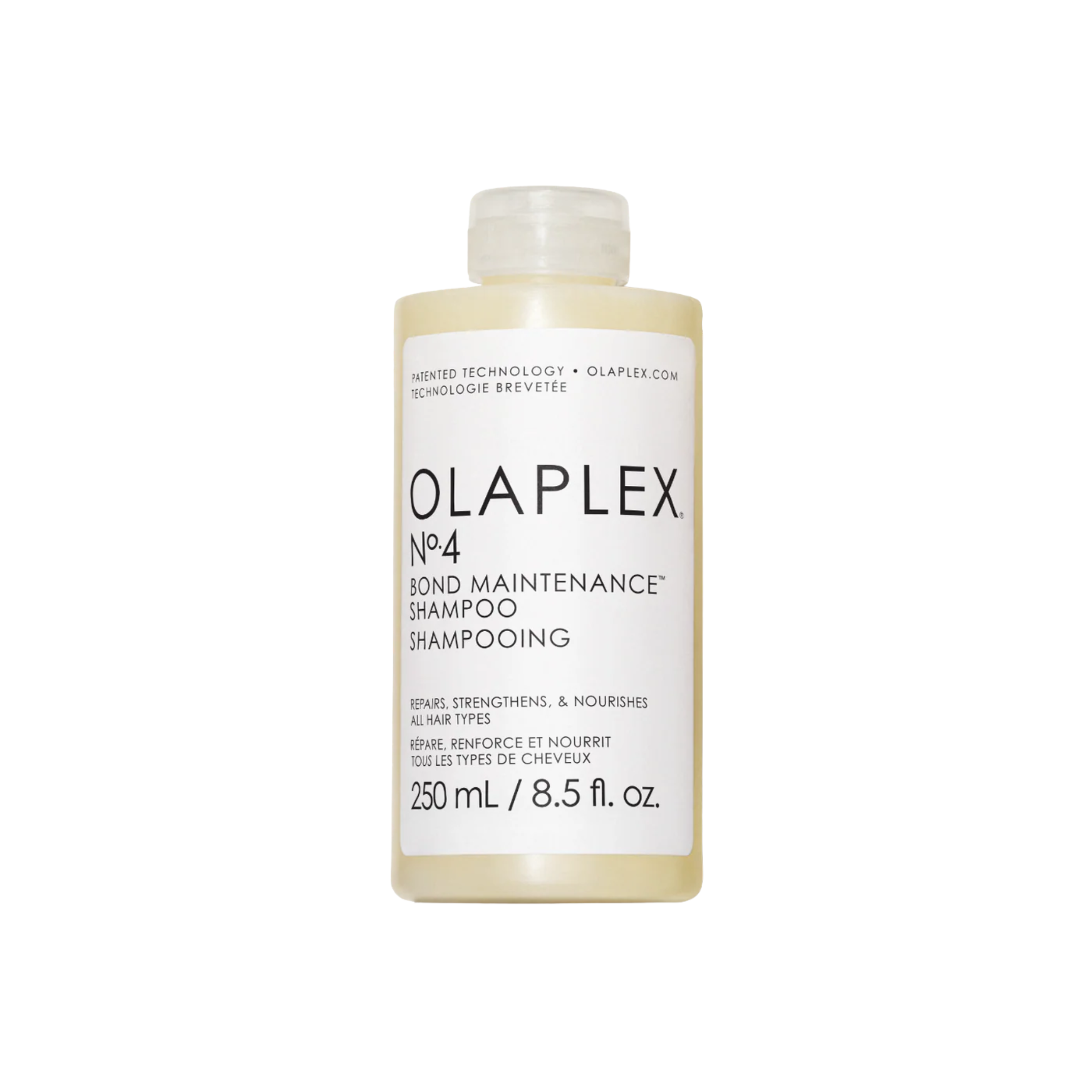 Olaplex No.4 Bond Maintenance Shampoo 250ml in clear plastic bottle with lid