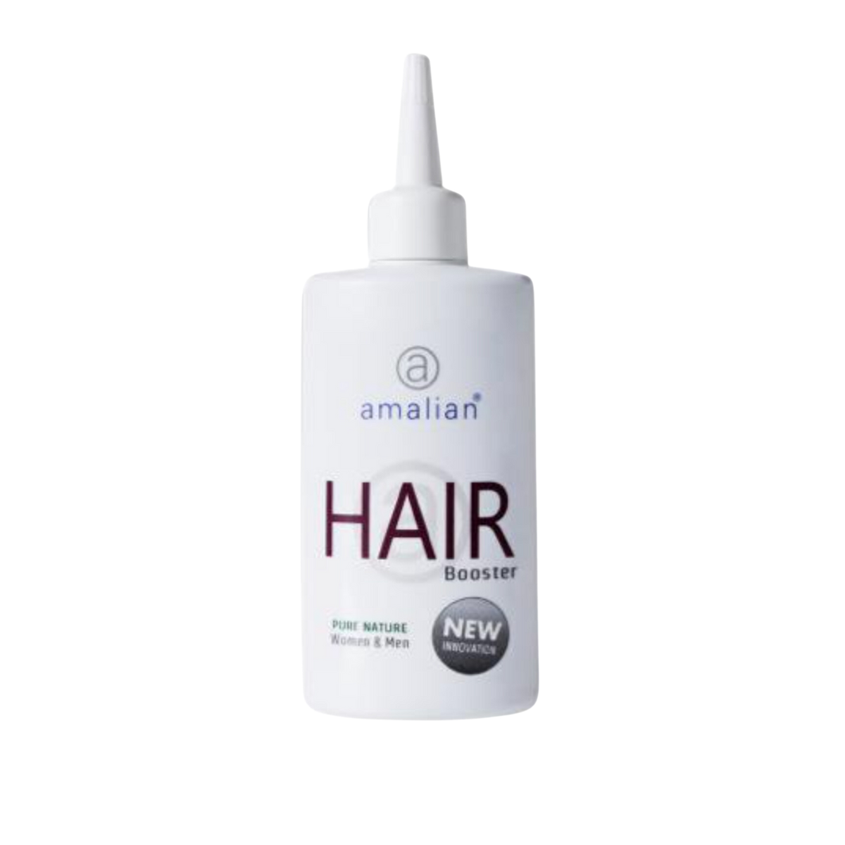 A bottle of amalian Hair Booster, a hair growth treatment product.