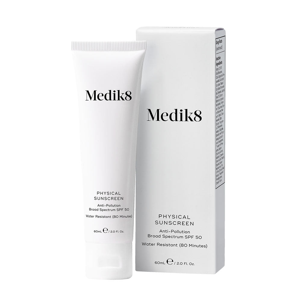 Medik8 Physical Sunscreen tube and packaging on a white background
