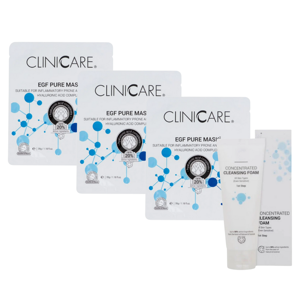 3 Cliniccare pure masks + foam cleanser 