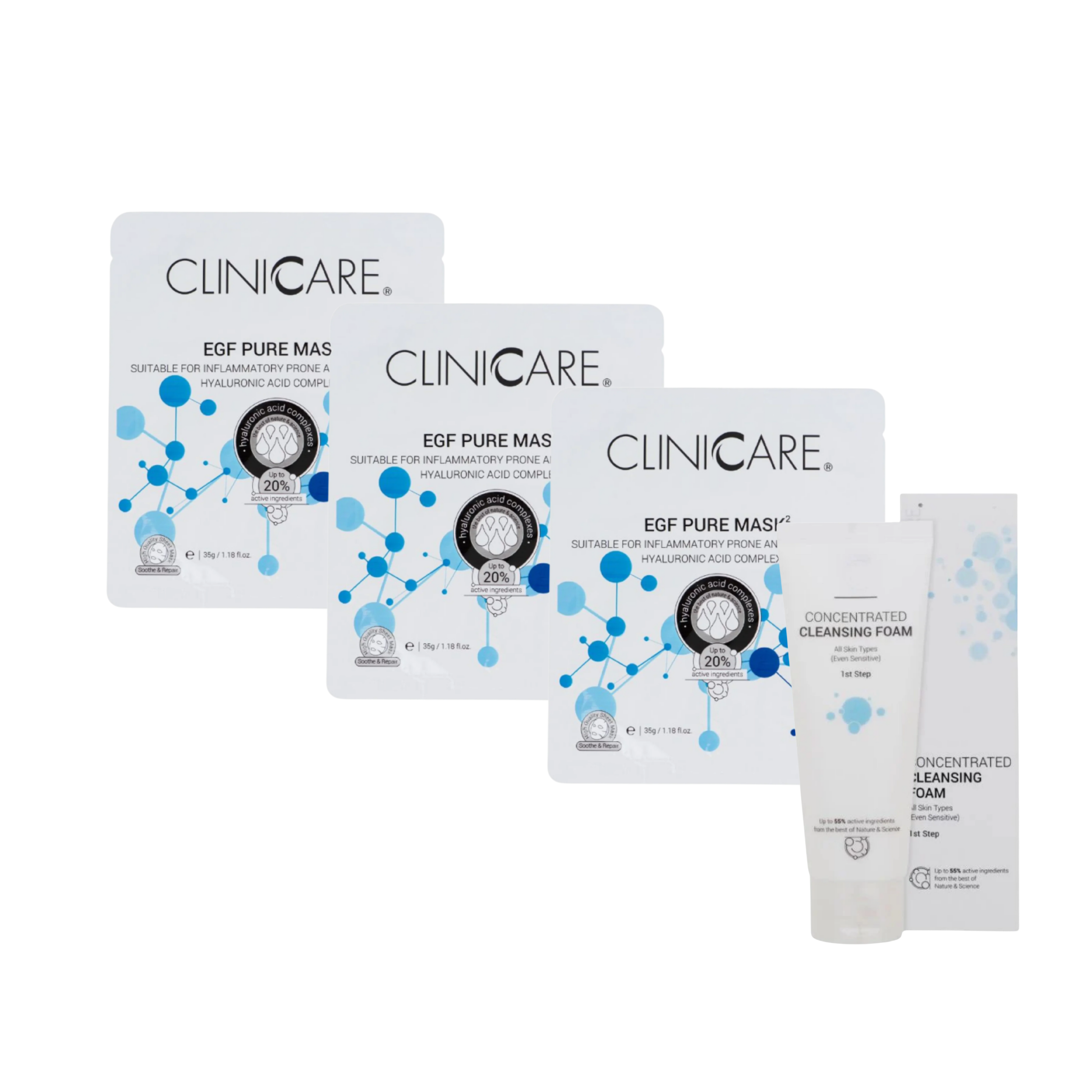3 Cliniccare pure masks + foam cleanser 