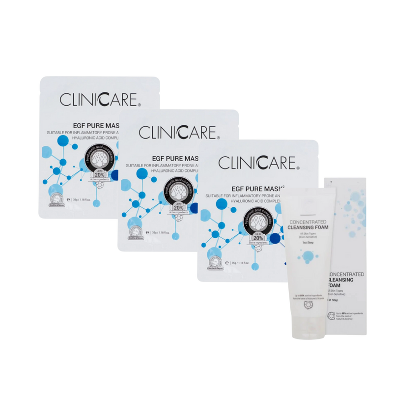 ClinicCare EGF Pure Masks + Concentrated Cleansing Foam Bundle