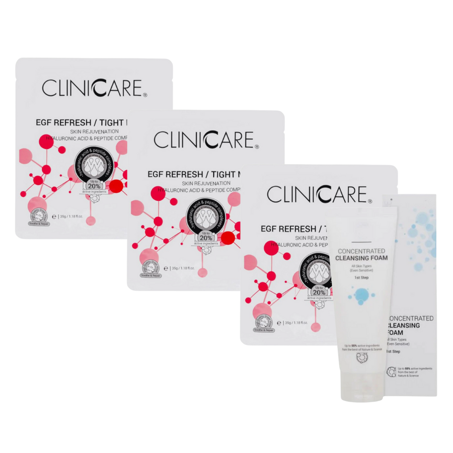 ClinicCare Refresh EGF Masks x3 + Concentrated Cleansing Foam Bundle