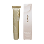 A tube of VOYA Bright Eyes Regenerating Eye Cream next to its packaging box, both featuring the brand's logo and the product name.