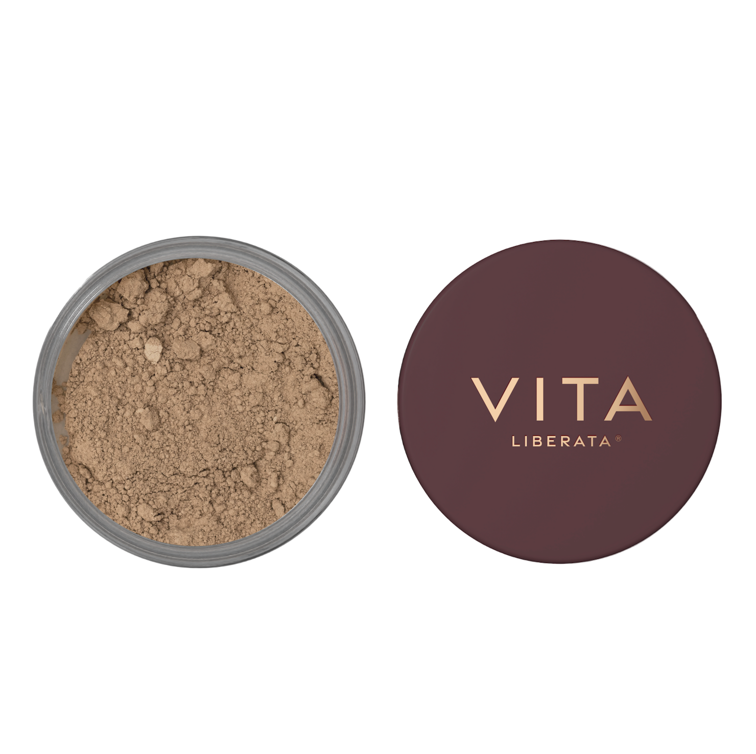 Vita Liberata Trystal Minerals powder with open container on a white background
