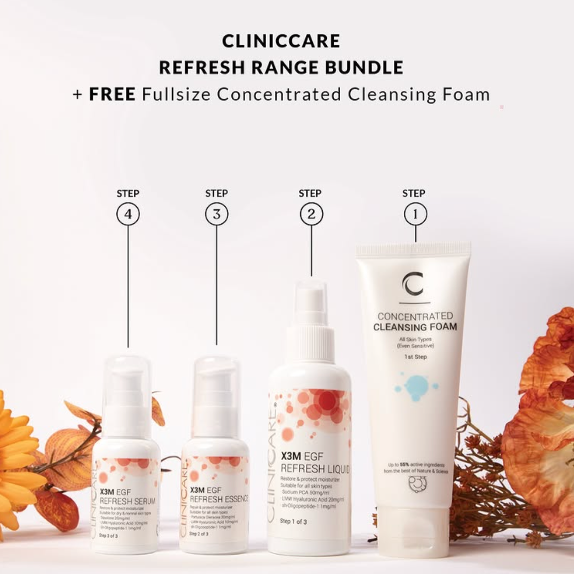 ClinicCare Refresh Range Bundle + Free Cleansing Foam