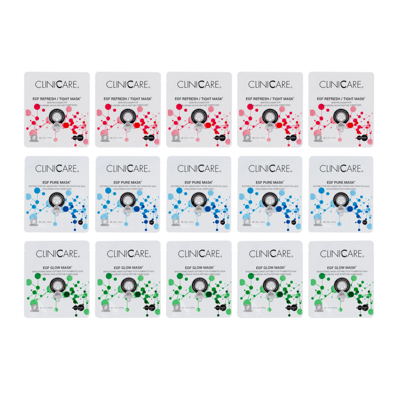 Cliniccare Ultimate Sheet Mask , 5x Glow, 5x Refresh, 5x Pure Bundle