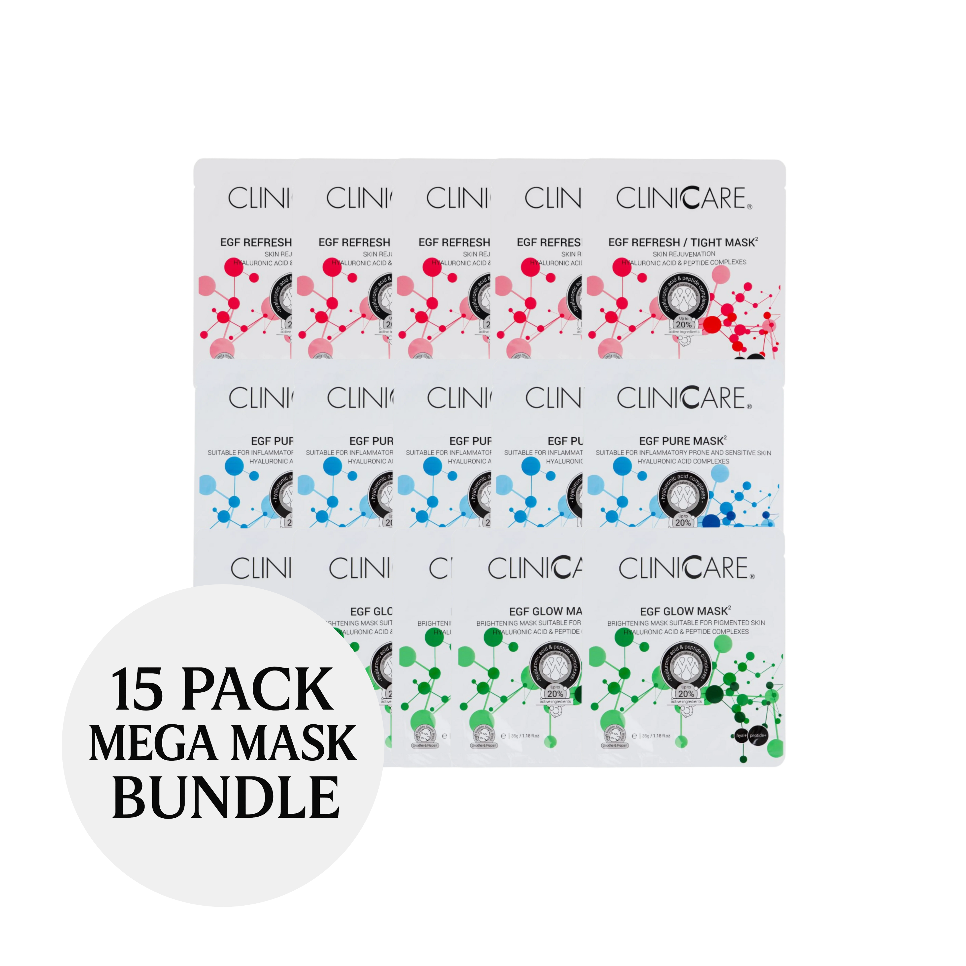 Cliniccare Ultimate Sheet Mask , 5x Glow, 5x Refresh, 5x Pure Bundle