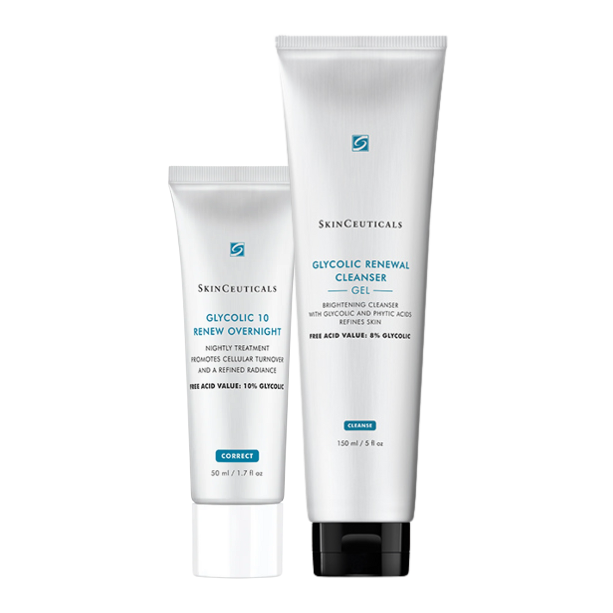 SkinCeuticals Glycolic Renew Glycolic Renewal Cleanser 150ml + Glycolic 10 Renew Overnight 50ml Bundle