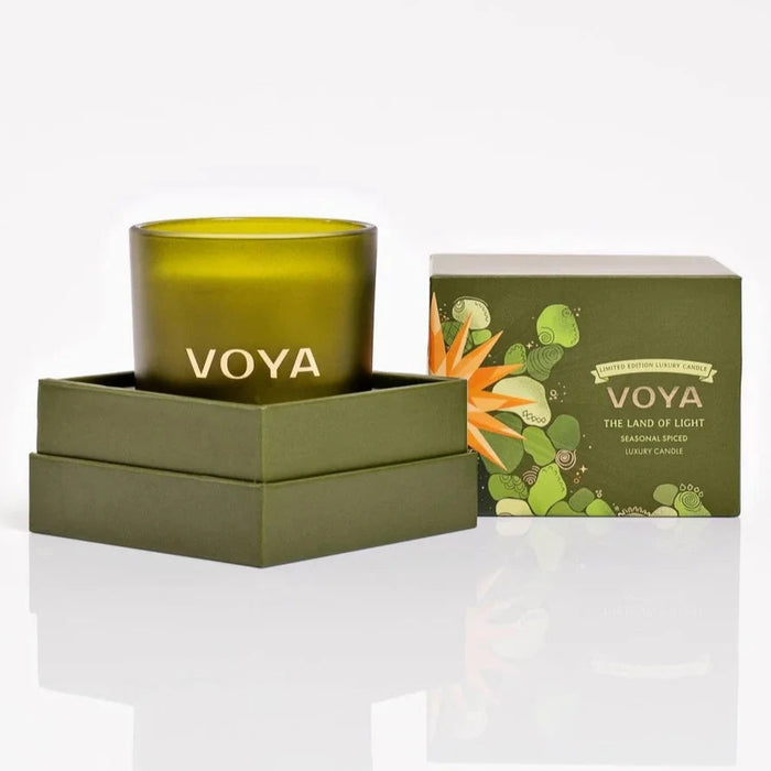 VOYA The Land of Light Christmas candle  and packaging on a white background