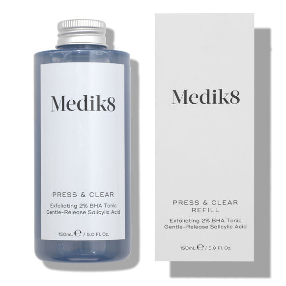 Medik8 Press & Clear refill bottle and packaging on a white background